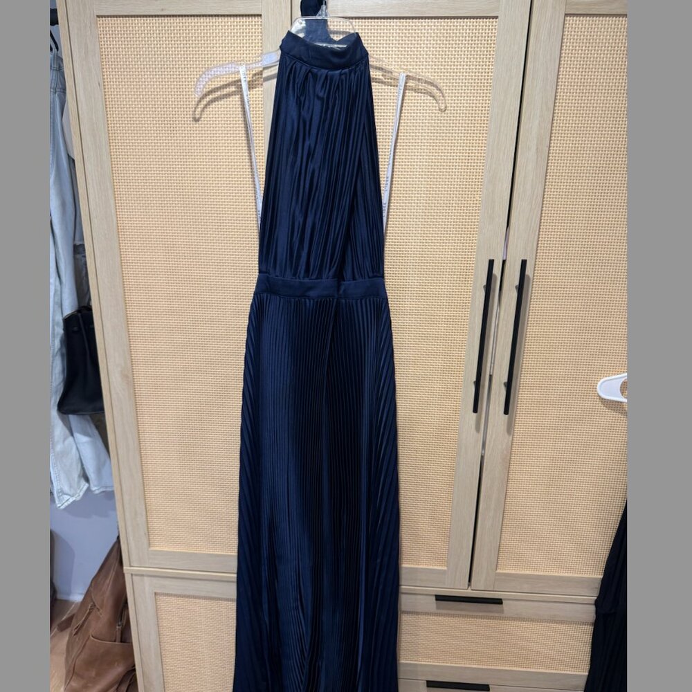 L'IDEE Renaissance Halter Side-Slit Pleated Maxi Dress